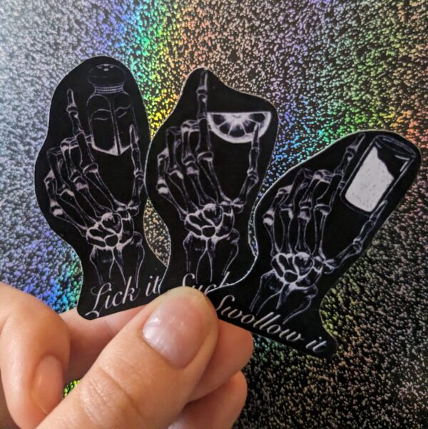 Lick It Suck It Swallow It Skeleton Hands Decal Set