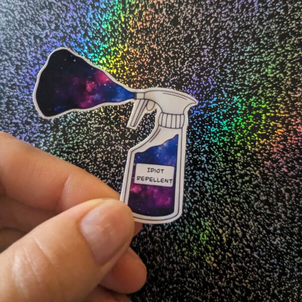 Idiot Repellent Cosmic Spray Bottle Sticker