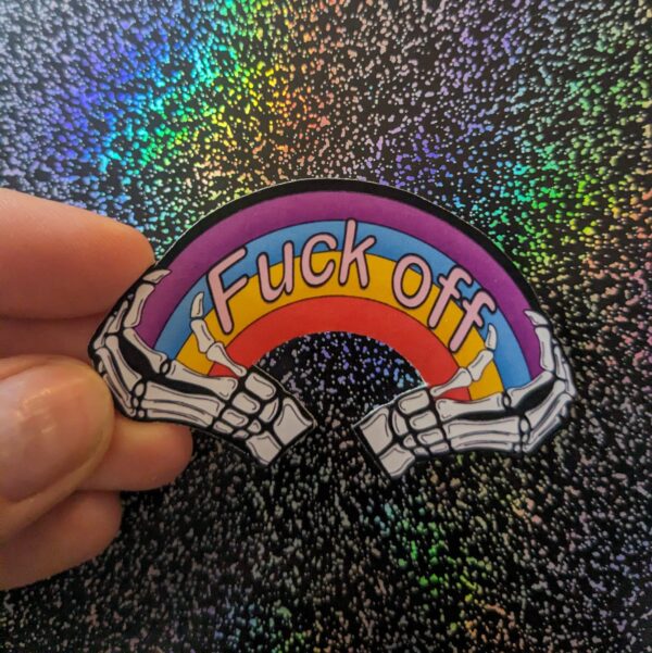 Fuck Off Rainbow Skeleton Hands Sticker