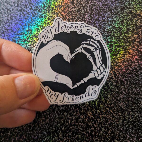 My Demons Are My Friends Heart Hands Sticker