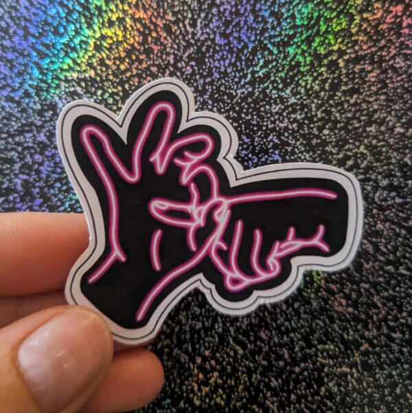 Hand Holding Skeleton Hand Neon Pink Sticker