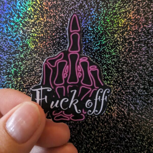 Fuck Off Skeleton Middle Finger Neon Sticker
