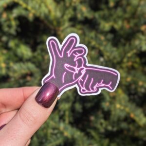 Hand Holding Skeleton Hand Neon Pink Sticker